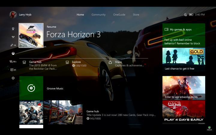 Xbox Creators Update Home