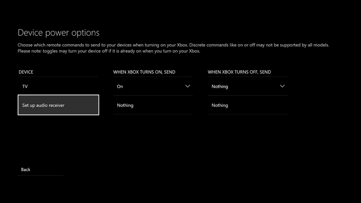 Xbox One Device Power options