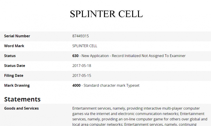 Splinter Cell Trademark Ubisoft 2017