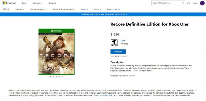 ReCore Definitive Edition MS Store