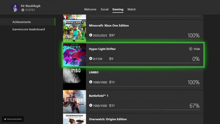 Xbox One Achievement Hide