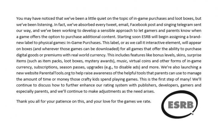 ESRB In-Game Purchases