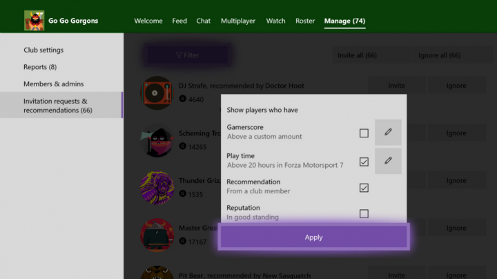 Xbox Spring Update Club Invite Filters
