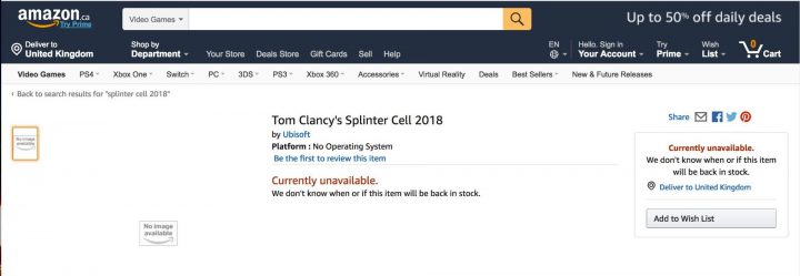 Splinter Cell 2018 Amazon