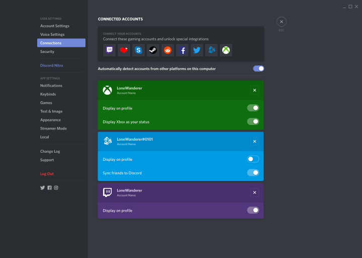 Discord User Settings Connections