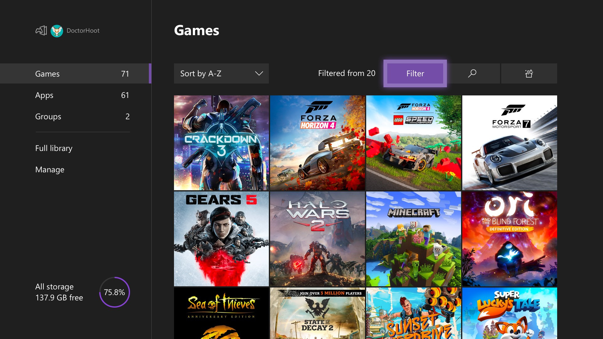 Xbox One May 2020 Update My games & apps new filters