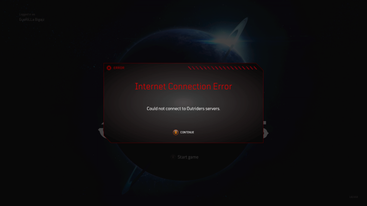 Outriders Internet Connection Error